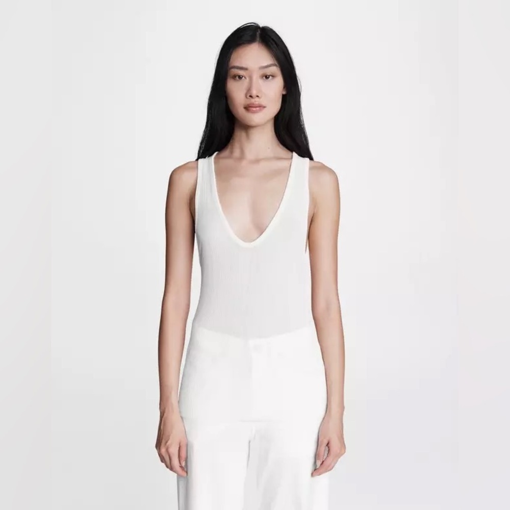 Rare Rag & Bone Nwt Zoe Deep V Ribbed Tank In Whitesize S